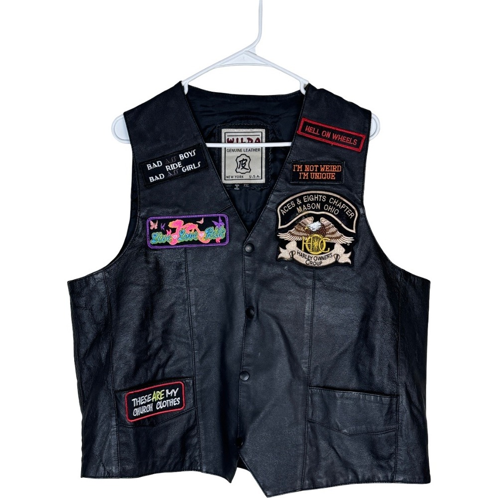 Wilda Leather Motorcycle Vest Women XXL Black Harley HOG Patches Biker Americana